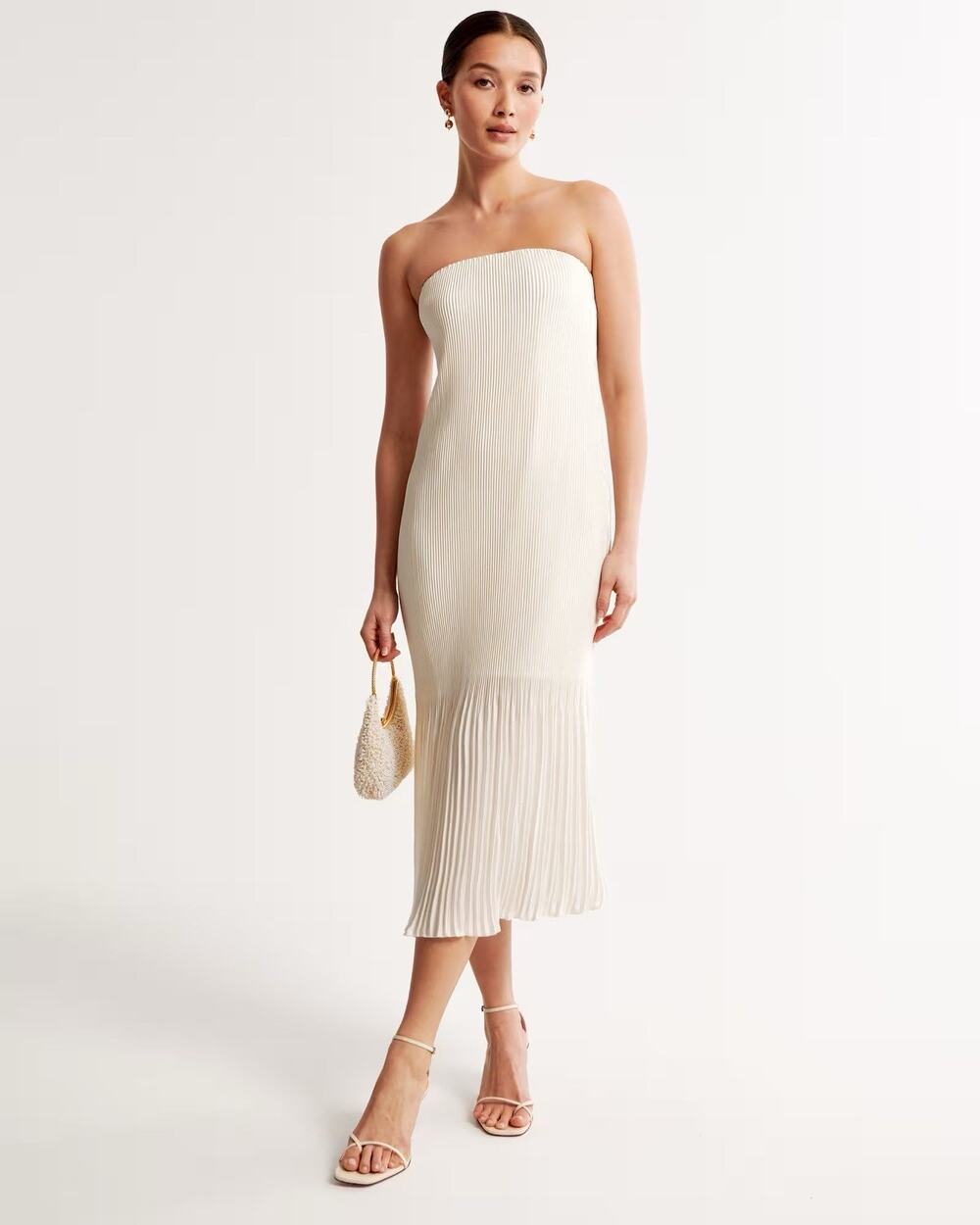 ABERCROMBIE&FITCH Strapless Pleated Dress Ecru Size Medium